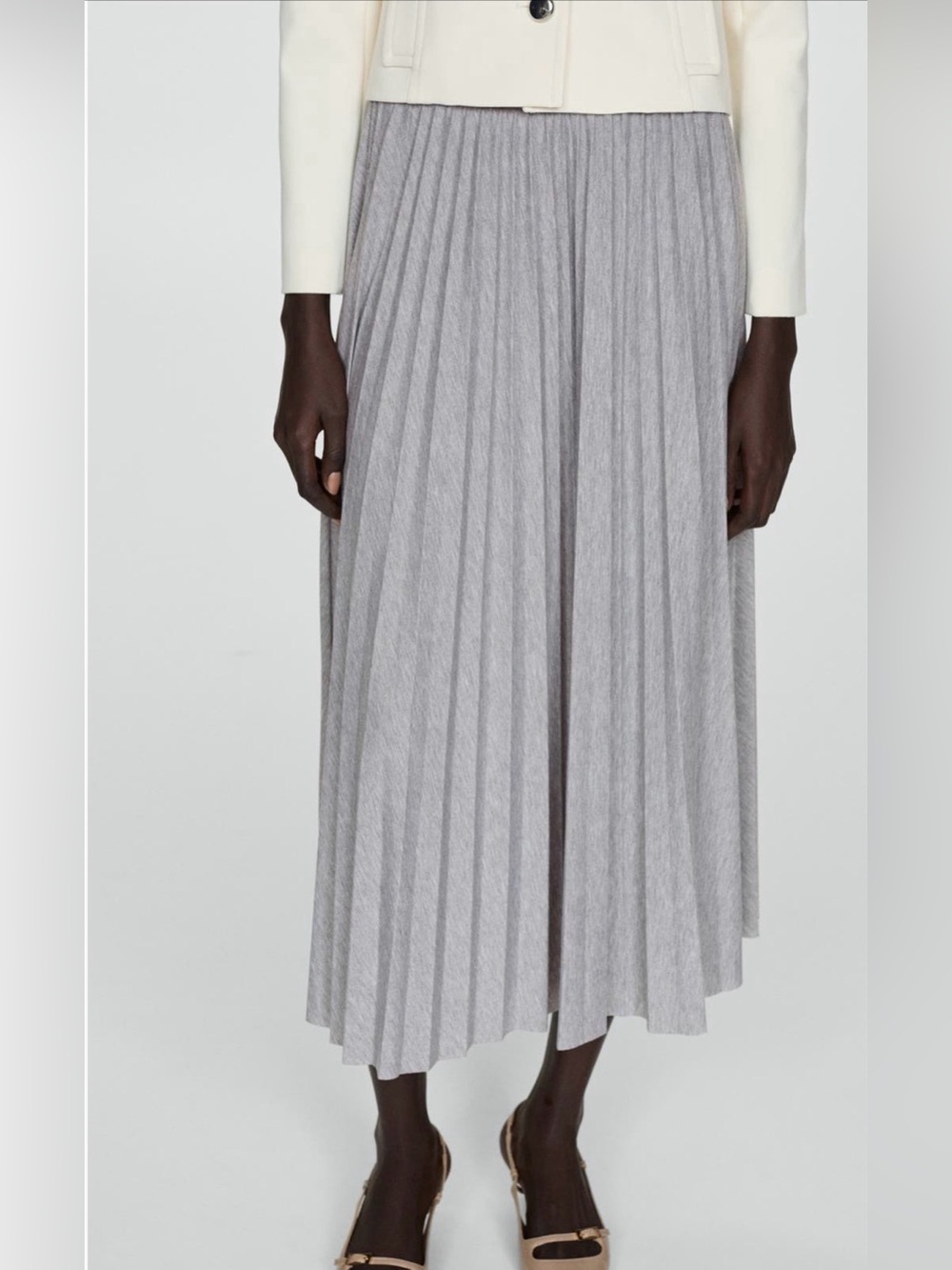 Mango Pleated Midi Skirt - Light Gray